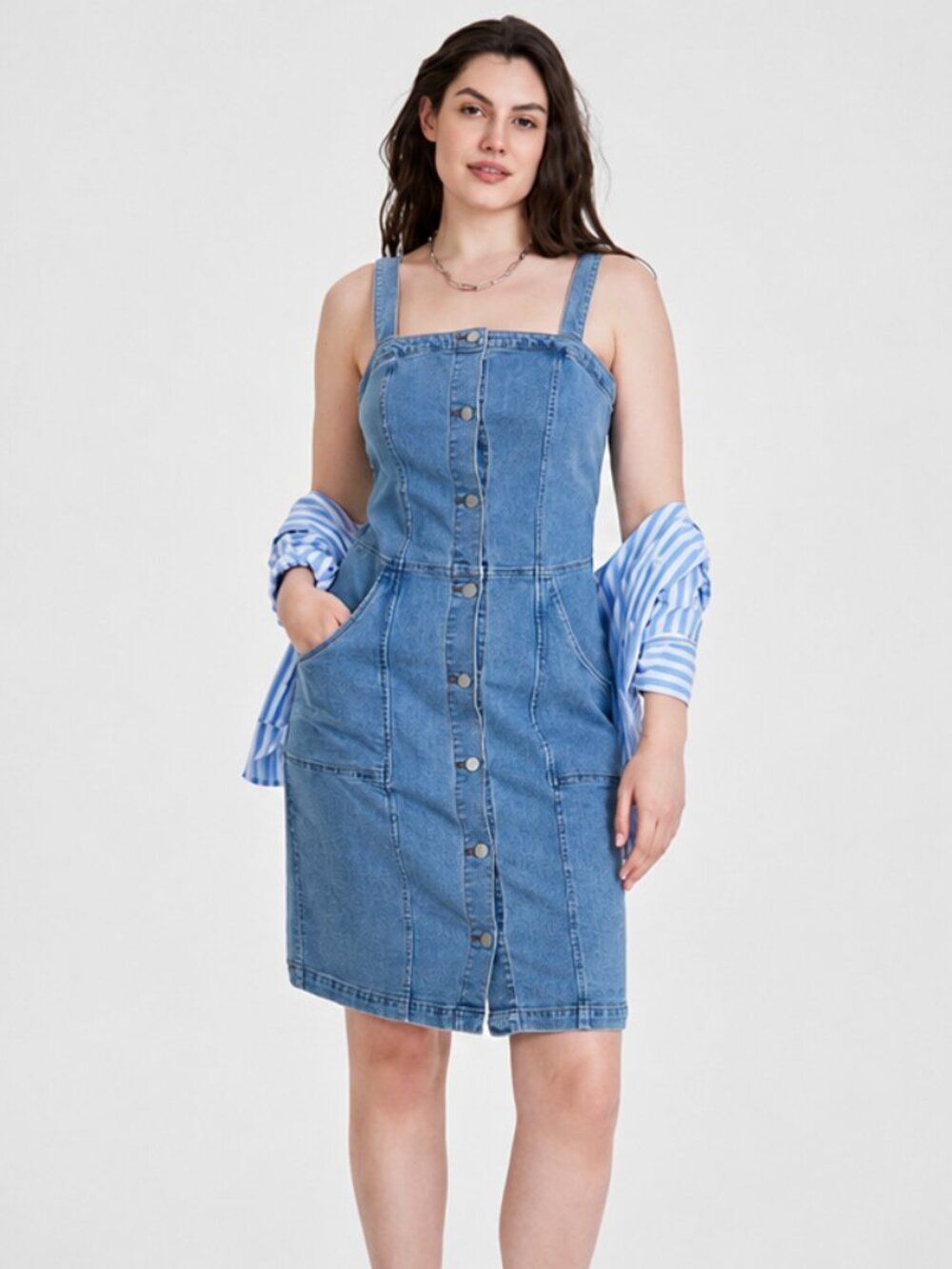 On 34th Denim Pinafore Dress Button Front Blue Size XS
